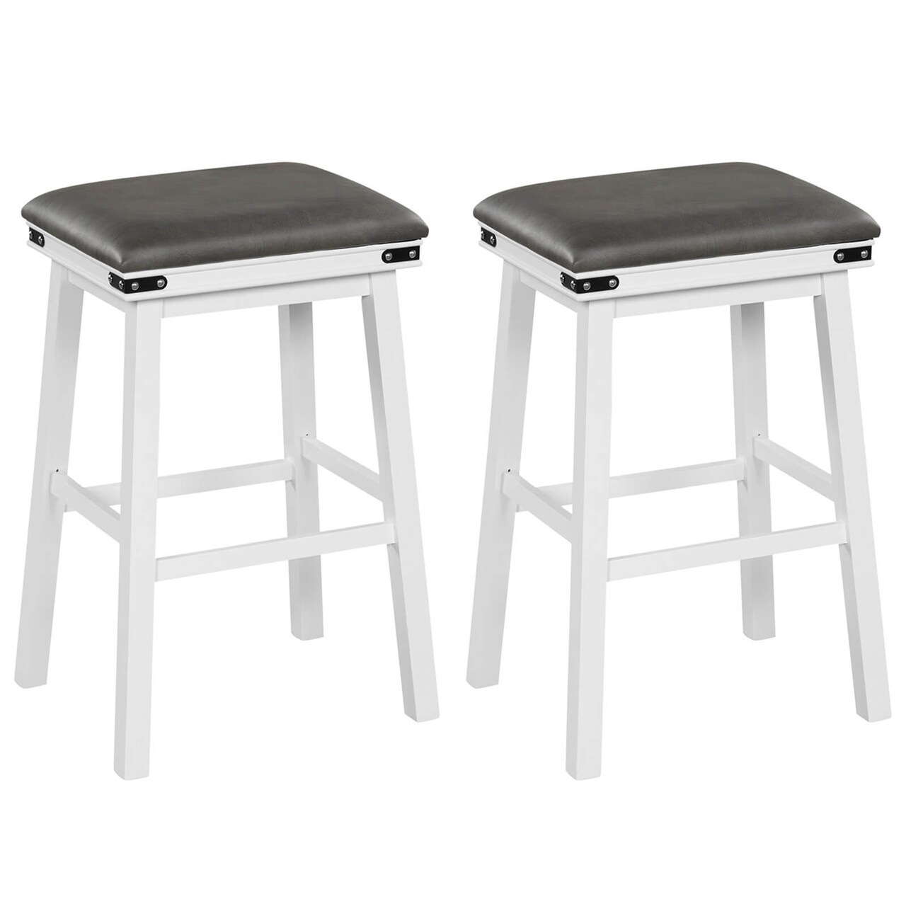 Costway 30'' Dining Bar Stool Set of 2 Pub Height Padded Seat Wood Frame Kitchen Brown/White